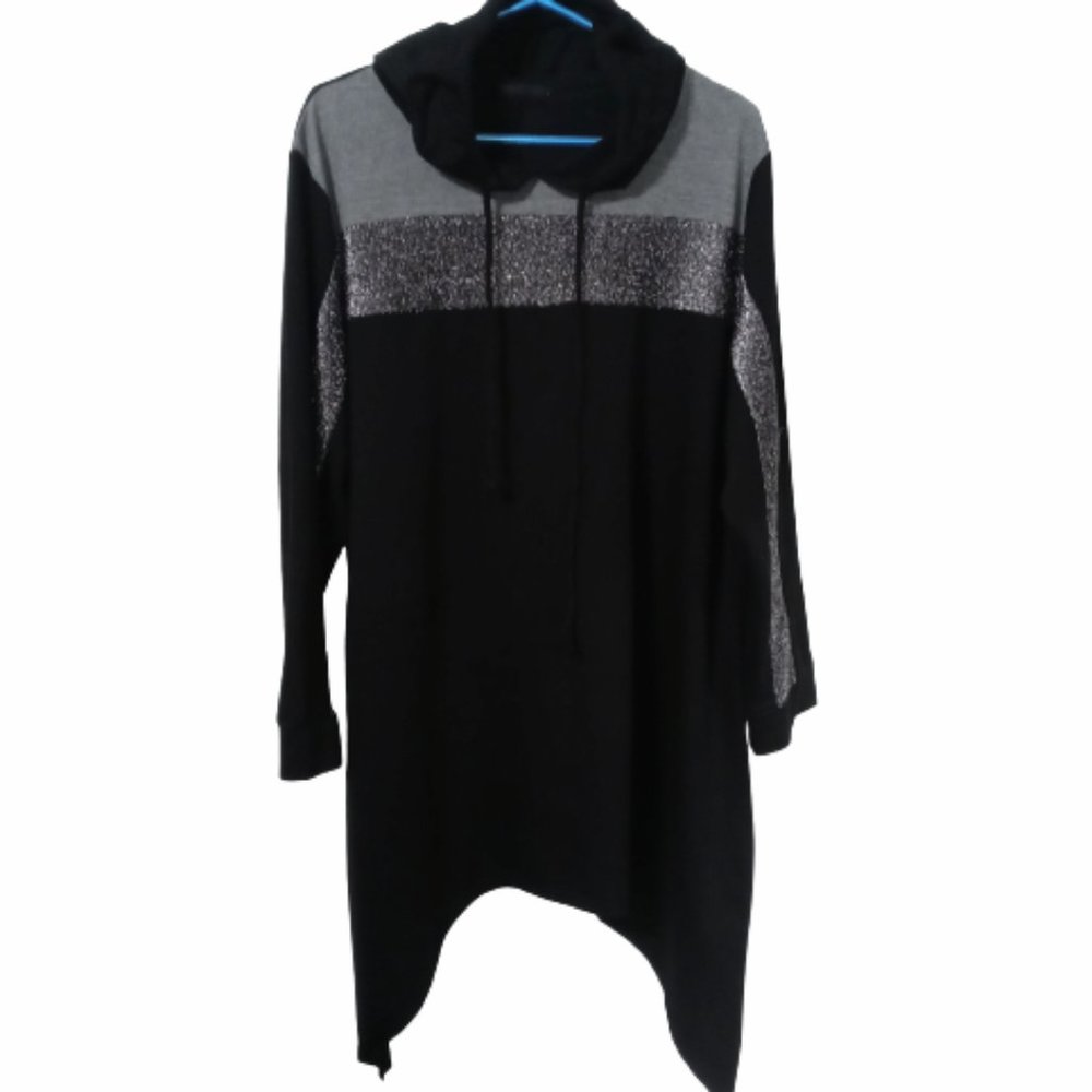 Shein Curve 2XL Sweater Dress Top Hoodie Black & Gray Colorblock Plus Size Shirt